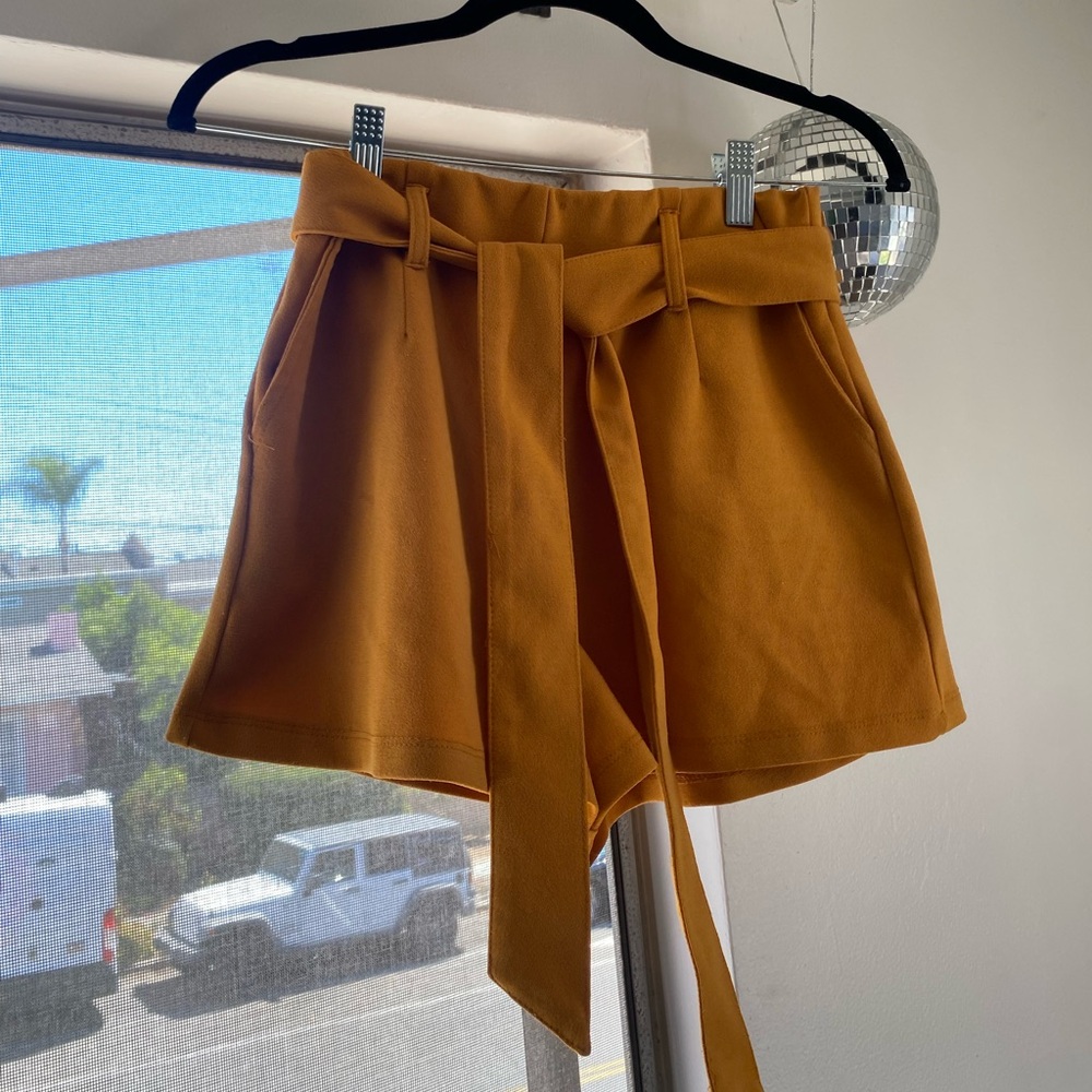 Forever 21 High Waist Mustard Shorts with Tie Belt